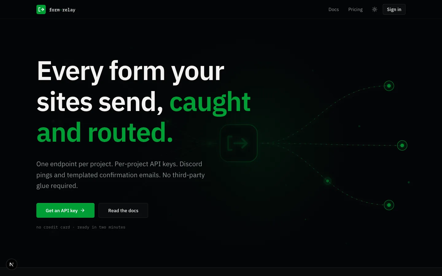 form-relay landing page: one endpoint for every form