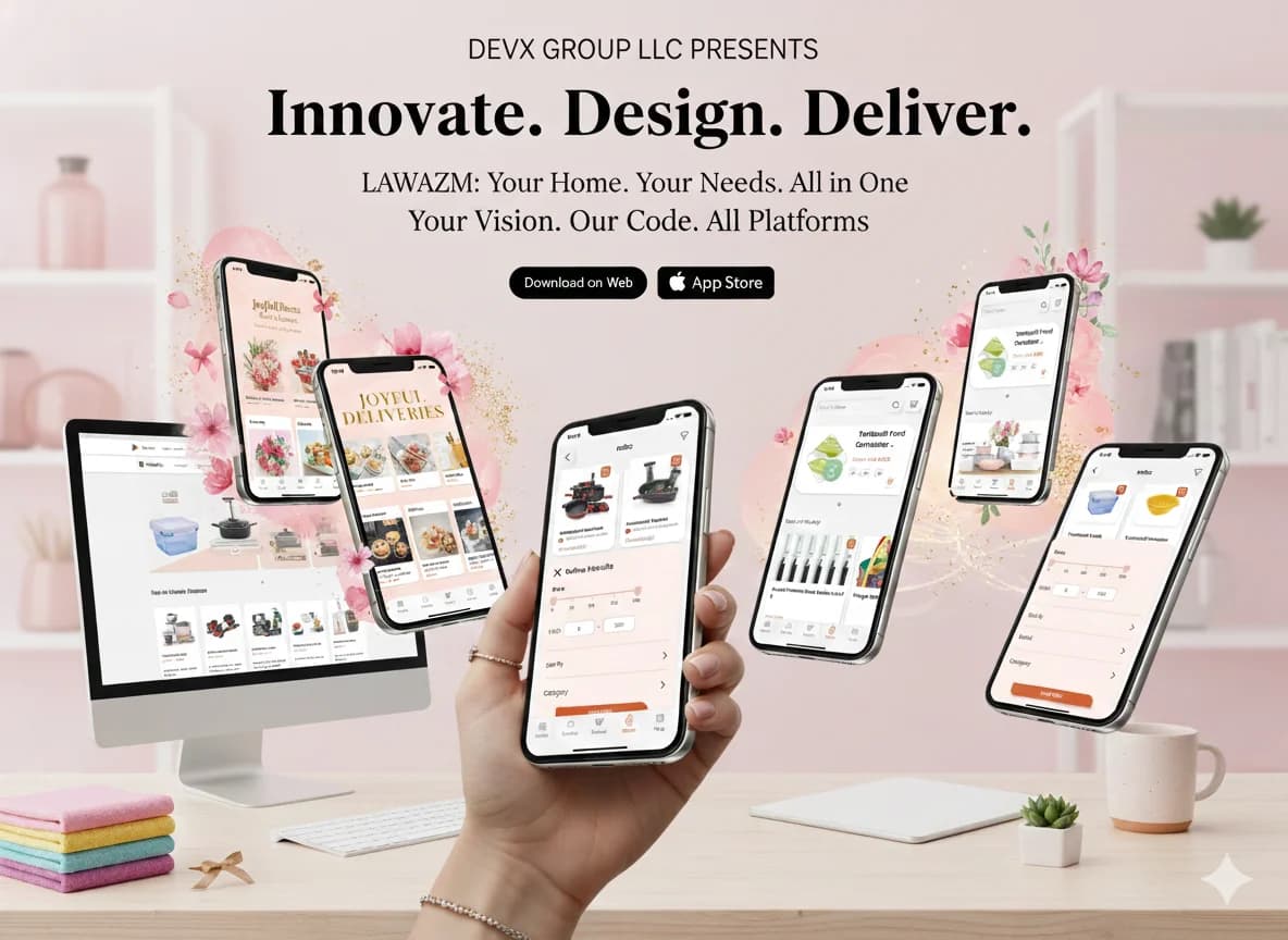 Lawazm all-in-one overview showing multiple app screens