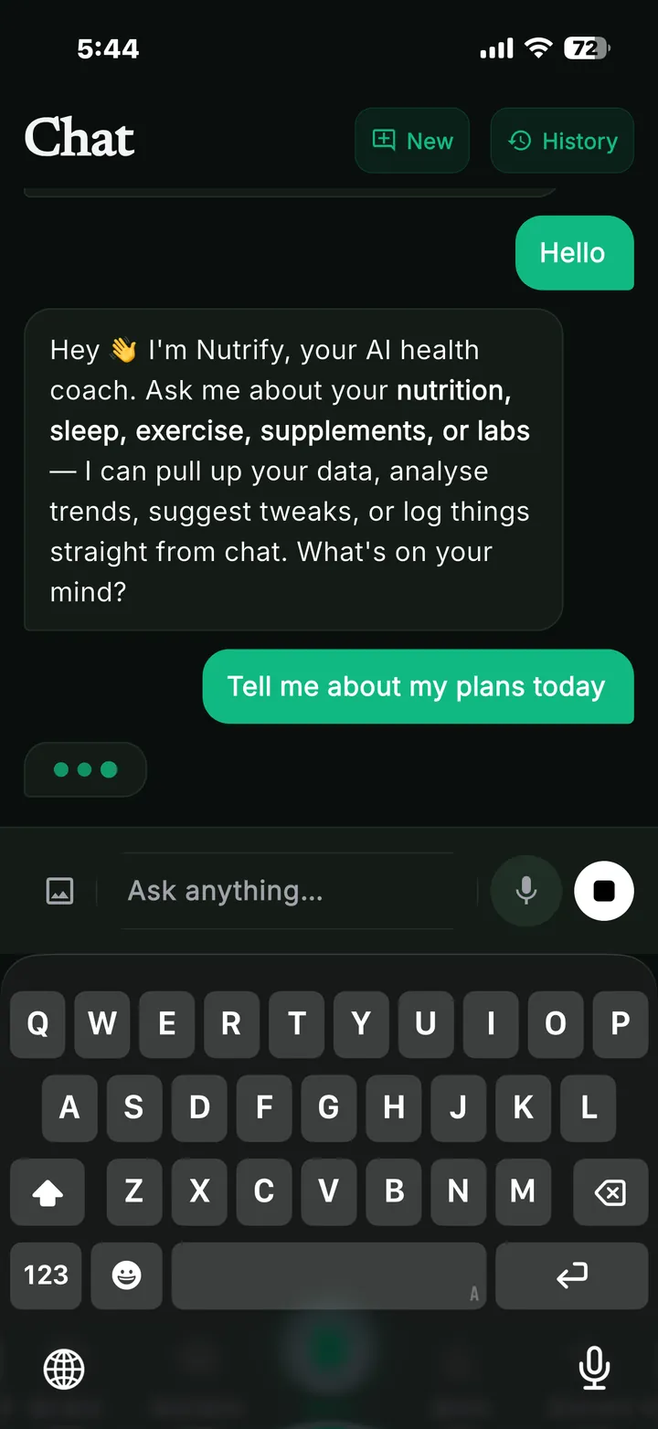 Nutrify.AI in-app chat with the Gemini-powered health coach