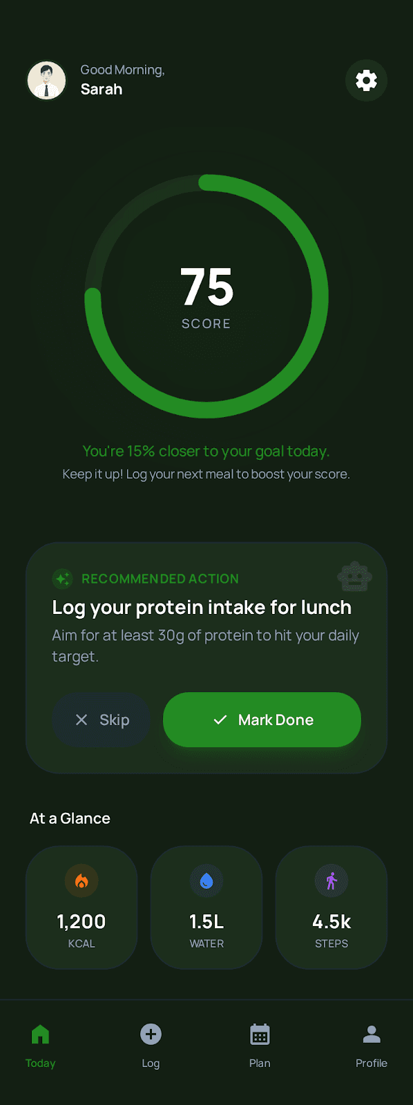 Nutrify.AI today dashboard